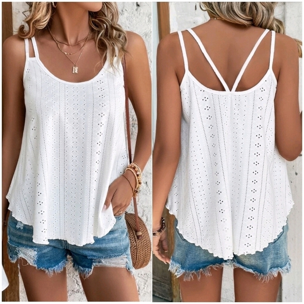 SHEIN White Eyelit Embroidered Cami Tank Top
